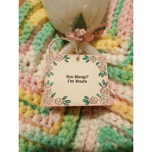 VTG Fenton Opaline Pearly Sentiments Porcelain Rose Iridescent Heart Handle Bell - Picture 8 of 10